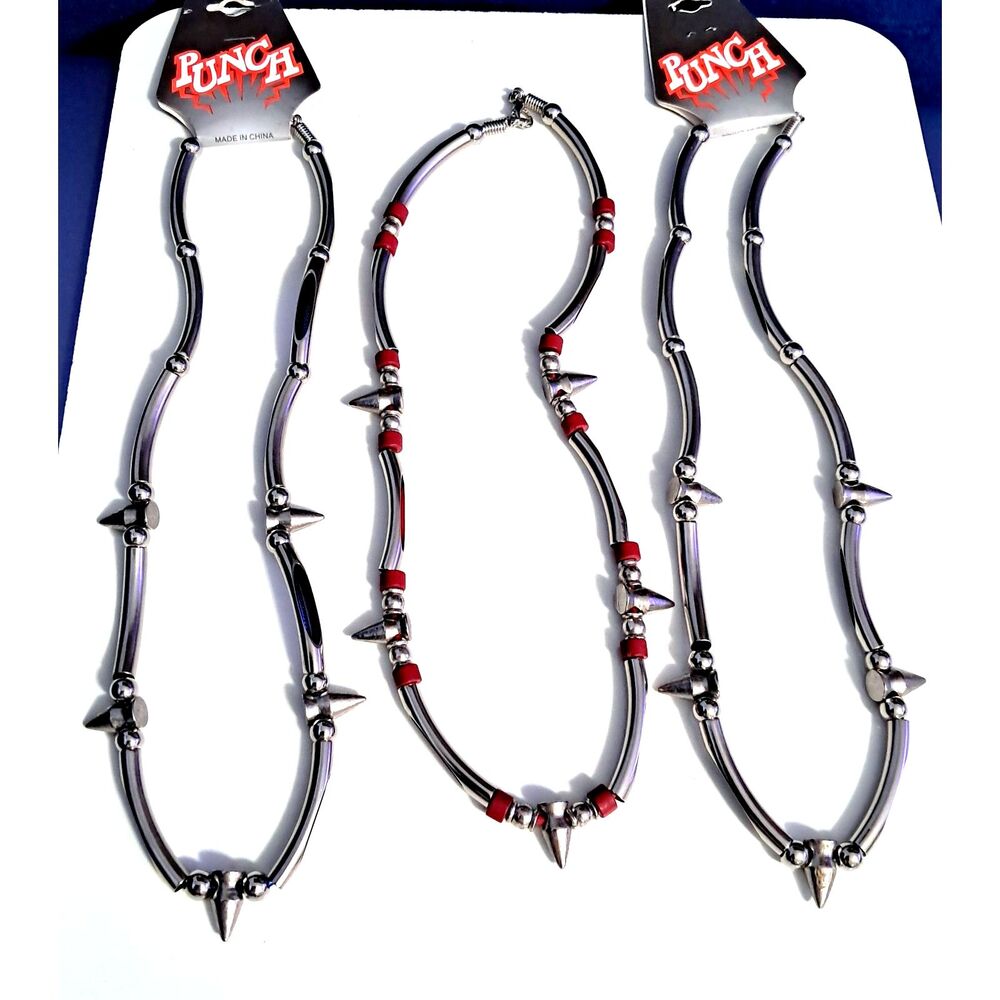 Three Punch Neck Chains Spike with Inlay Punk Gothic Necklaces